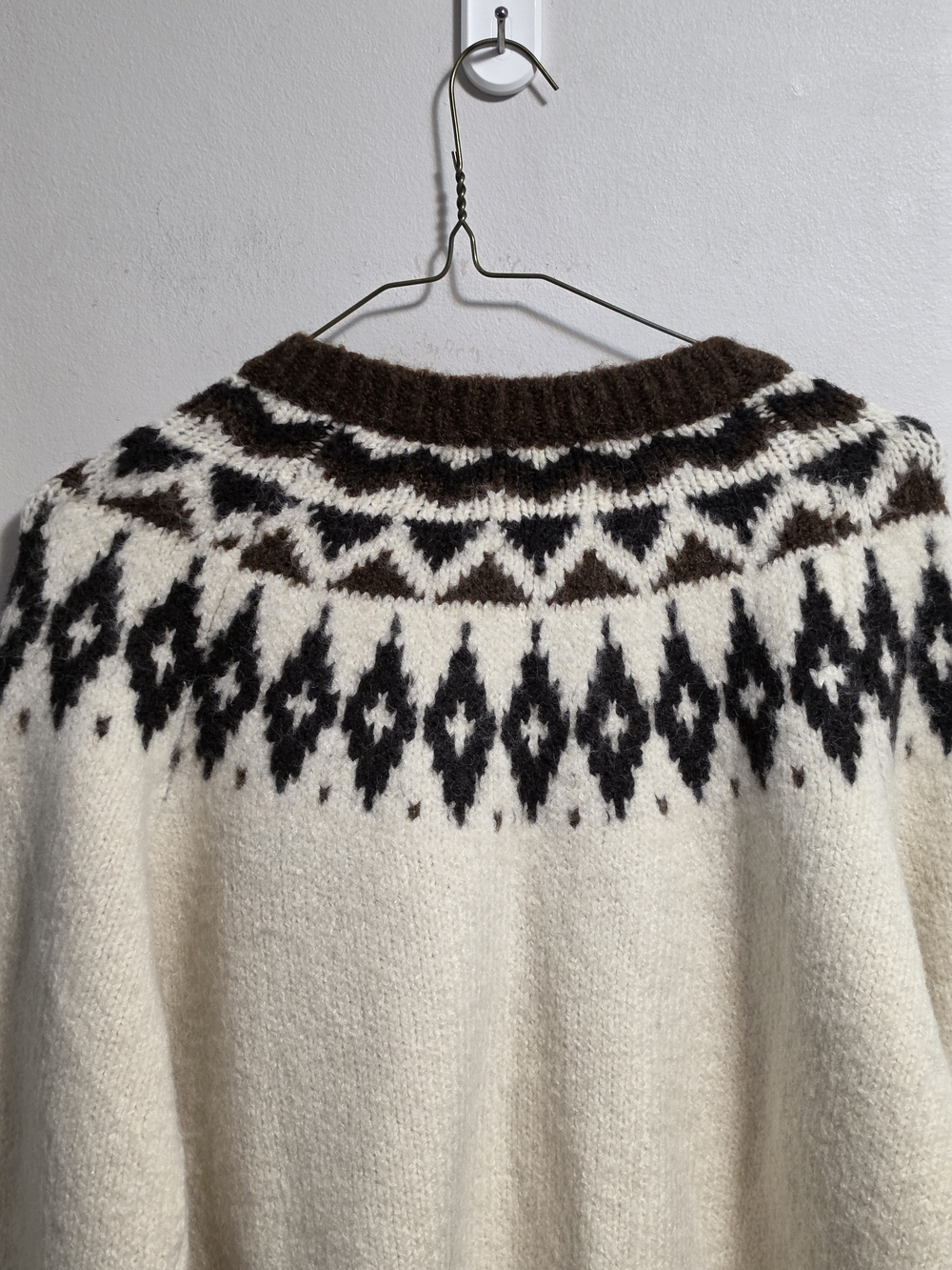 Zara Chunky Nordic Cardigan Sweater - Cream & Brown - Picture 6 of 7